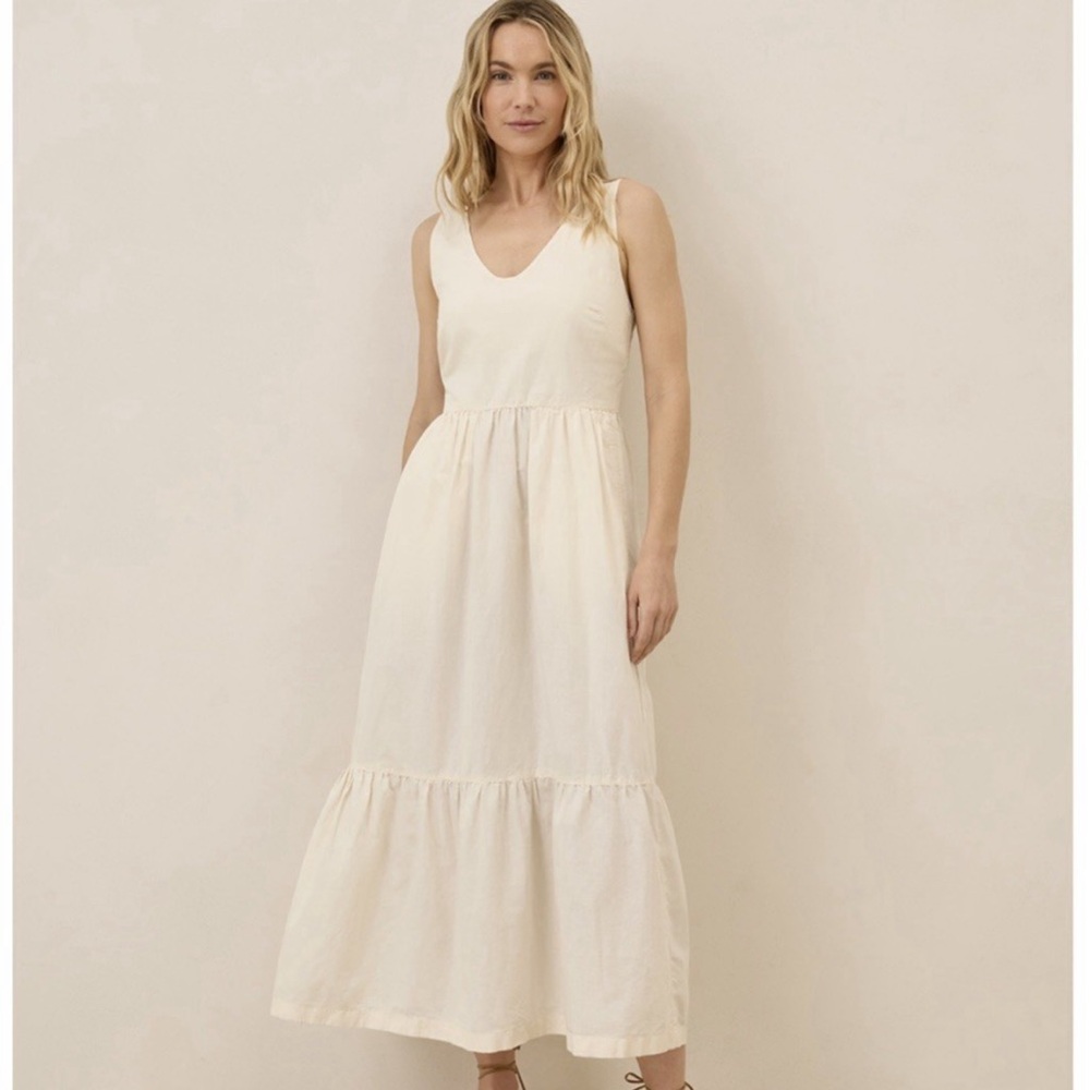 NEW Pact Organic Linen Canopy Maxi Dress Sleeveless Cream Ivory XL